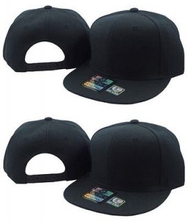 new vintage flat bill snap back hat baseball cap plain black 2x lot of 
