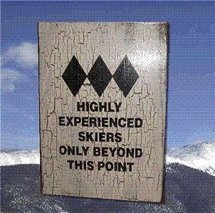 experienced skier ski sign shabby wood vintage look time left