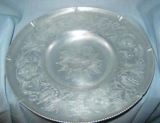 Vintage Hammered Aluminum Bowl Tray Serving Large Flowers Poppy Maybe 