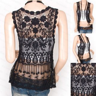 Gorgeous Black Crochet Lace Shrug Cape Bolero Cardigan Vest Top S