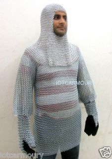 ARMOR CHAINMAIL SHIRT W/HOOD & GAUNTLET COLLECTIBLE MEDIEVAL CHAINMAIL 