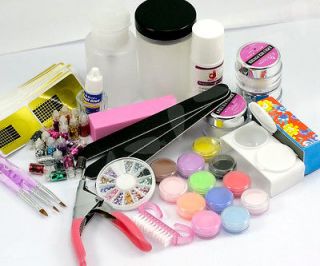   in 1 All in One Acrylic Nail Art Powder Tips Glue Brush Tool Kit E312
