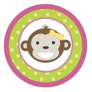 Mod Monkey Girl {Pink & Green} Edible ROUND Cake Topper Decoration
