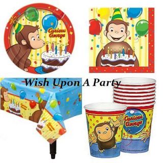 Curious George Birthday Party Supplies (8) Plates Cups Napkins 