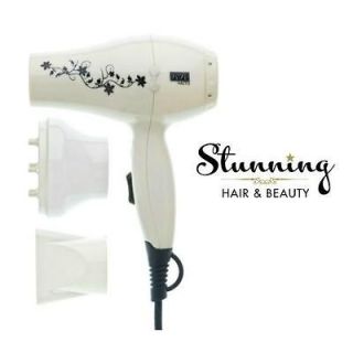 Haito Mini Travel Hair Dryer White With Black Flowers By Hair Tools