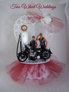   Ride Vintage Gas Pump and Motorcycle Wedding Cake Topper with Bikers