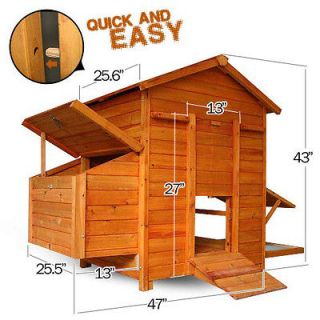   Wood Hen Chicken Coop Poultry Cage Nest Box Rabbit Hutch House Farm