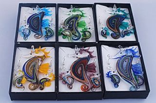 W14550 6Boxes Sea Horse Murano Lampwork Glass Necklaces Earrings Set