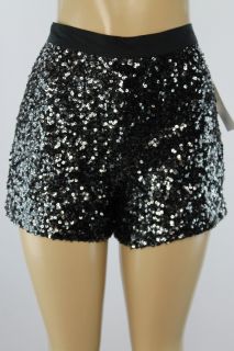 French Connection women sequin covered designer shorts black silver 