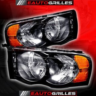 02 05 Dodge Ram Replacement CLEAR LENS Black Amber Head Lights Pair 
