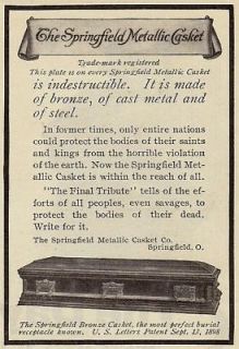 Vintage SPRINGFIELD Antique CASKET Funeral Coffin REPRINT AD