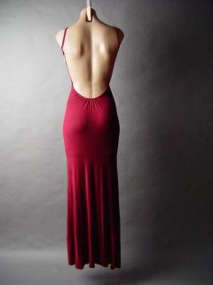 Burgundy Backless Bare Open Back Casual Lounge Jersey Slip Long Maxi 