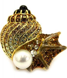 COWGIRL UP SEA LIFE GOLDTONE CONCH W/CLEAR CRYSTAL/SCALLOP SHELL PEARL 