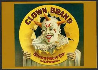 Circus CLOWN~HISTORIC​AL AUTHENTIC ORANGE FRUIT CRATE LABEL ART~NEW 