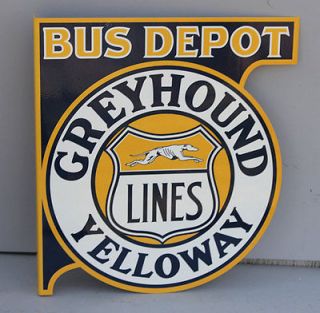 Newly listed GREYHOUND BUS DEPOT Yelloway Flange Sign reissue