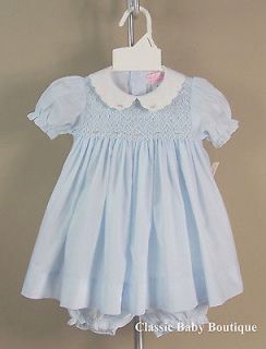 NWT Petit Ami Blue Scalloped Collar Smocked 3 6 9 Months Dress 