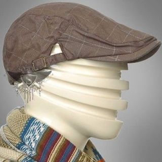   Checked Pattern Adjustable Button Men Newsboy Beret Hat Cap Casual