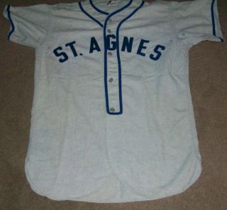   High School Game Worn Used Wool Baseball Jersey Rawlings NY 40s 50s