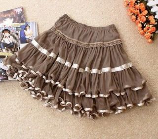 Lolita Lace Mesh Layered Tutu Mini Skirt Petticoat Brwon  S/M
