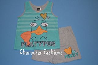 PHINEAS AND FERB Pajamas pjs Size 6 6X 7 8 10 12 14 16 Shirt Shorts 