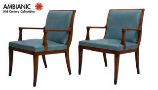 Hollywood Regency Stow & Davis Blue Leather and Solid Walnut Wood Arm 