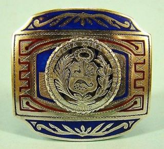 Newly listed Antique ENAMELED 900 Coin Silver Belt Buckle PERU c1908