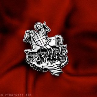   WITH DRAGON SAINT SHIELD CROSS CHRISTIAN PIN SOLID 925 STERLING SILVER