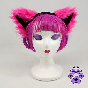   cat cosplay cYbEr Goth Anime Hat EARS Neko furry HEADBAND fur PINK