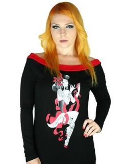TOO FAST CLOTHING PAINTED LADY BLACK TOP PINUP ROCKABILLY LOW BACK S M 