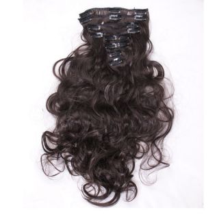   wavy curl curly hair extension clips in FULL HEAD 8 pcs DARK AUBURN