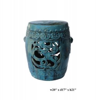 chinese blue green dragon garden clay stool table ss586 time