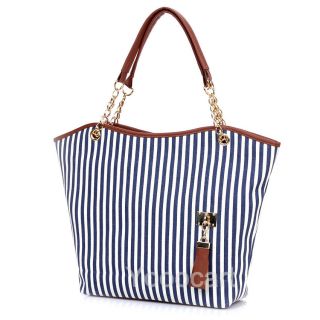 Stripe Canvas Flossy Street Snap Candid Tote Shoulder Bag Handbag 