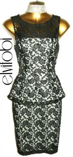 NEW OASIS SEXY BLACK LACE VINTAGE STYLE PEPLUM PENCIL WIGGLE PARTY 