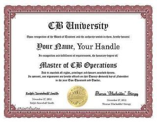 CB University Masters Degree * CB   Ham Radio * Humor * Novelty