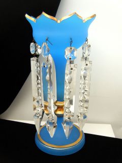 bohemian glass mantle luster crystals blue satin gilt time left