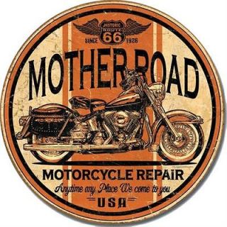 mother road rt 66 motorcycle repair vintage round metal tin