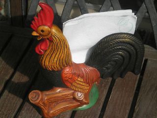   Vintage 1965 Ceramic Mold Farm Rooster Statue/Figure Napkin Holder