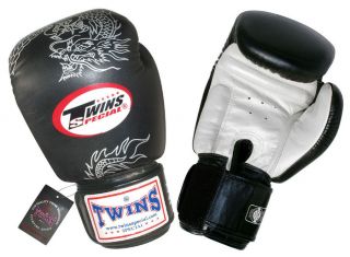 BNWT Twins Muay Thai Boxing, Black/Silver Dragon Sparring Gloves