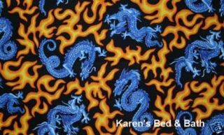oriental chinese blue dragon flames curtain valance new time left