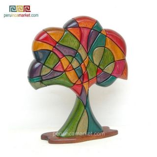 TREE OF LIFE SCULPTURE CARVED BY HAND PERUVIAN HARDWOOD ISHPINGO WOOD