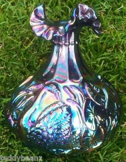 FENTON Purple Plum Amethyst IRIDESCENT Carnival Glass SWAN & CATTAILS 