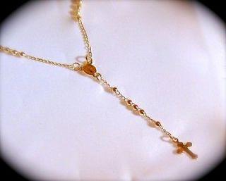   14K GOLD GF ROSARY BEAD CROSS NECKLACE 17” W/ SMALL BEADS, CROSS