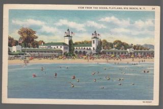 33010] 1940 POSTCARD VIEW FROM OCEAN, PLAYLAND, RYE BEACH, NEW YORK