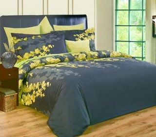   Yellow/Green/Gray Vine Design 300TC Cotton Sateen Duvet Set Queen King
