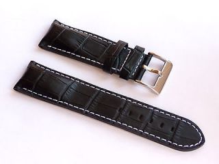   Lug 24mm Black Genuine Leather Alligator Strap Fits All 24mm #1