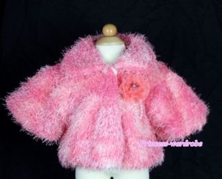 Hot Pink Kids Soft Fur with Rose Pearl Bead Capelet Coat Size 2 6Y 