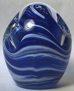 gibson collectible art glass pencil holder 3 tall blue time