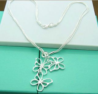 925 Sterling Silver Snake Chain Necklace Butterfly Pendant collier