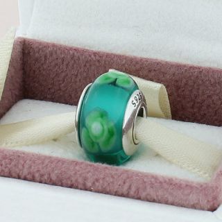 Genuine Pandora Murano Glass Charm   Turquoise And Green Flower For 