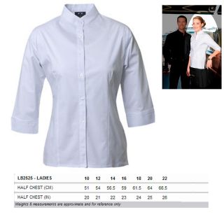 Ladies Continental Shirt 3/4 Sleeve Mandarin Collar Boxed Hem with 